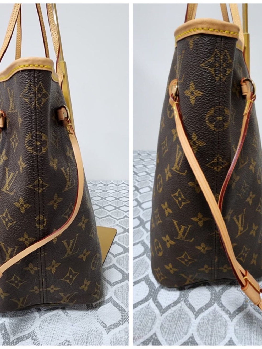 Authentic LOUIS VUITTON Monogram Canvas Neverfull MM Tote Bag Brown/Beige - Picture 6 of 15